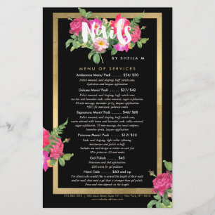 Menu floral do serviço da tabela de preços do