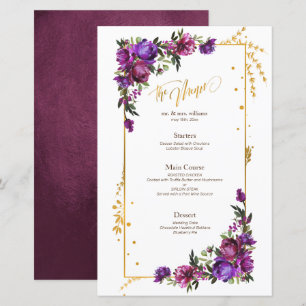 Menu Floral Dourado de Cor de Água Rosa Puro