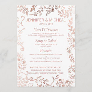 Menu floral Dourado elegante do casamento do rosa