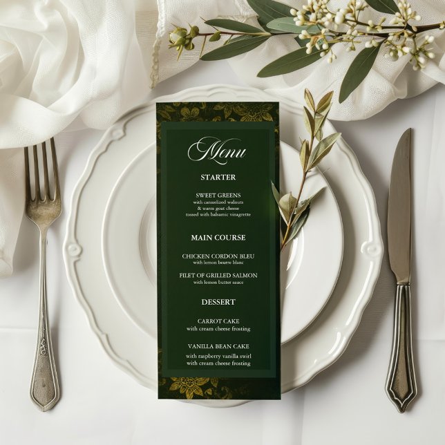 Menu Floral Dourado Verde Elegante eterno Escuro (Criador carregado)