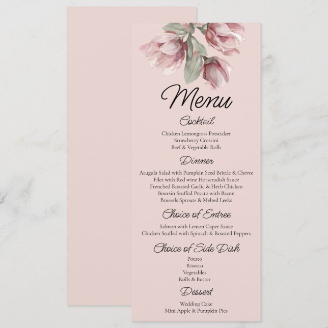 Menu Floral, Dusty rosa Blush Casamento (Frente/Verso)