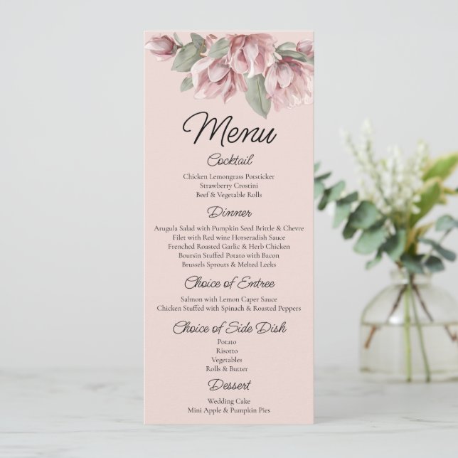 Menu Floral, Dusty rosa Blush Casamento (Em pé/Frente)
