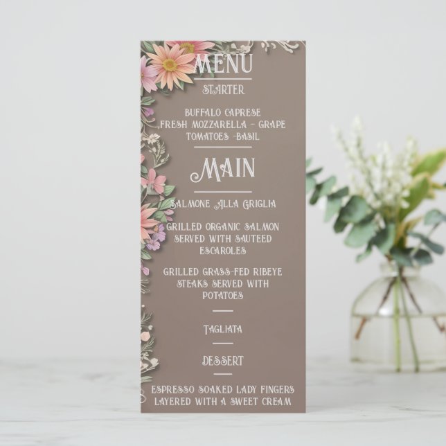 Menu Floral Elegance Wedding (Em pé/Frente)