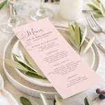 Menu Floral Elegante Rosa Moderno<br><div class="desc">Este moderno cartão de casamento cor-de-rosa apresenta contornos florais e adiciona um belo toque de elegância ao seu casamento.</div>