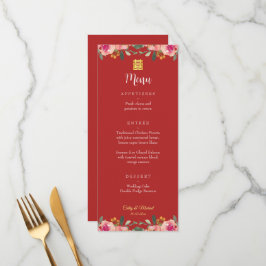 Menu Floral floral Chinês dupla felicidade