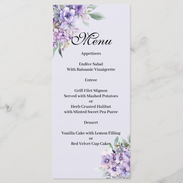 Menu floral Lavanda Quenceanera (Frente)