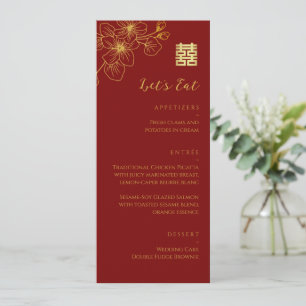 Menu Floral linha cereja florida vermelho de casamento