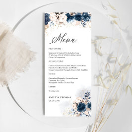 Menu Floral marinho Azul e Rosa Dusty
