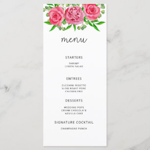 Menu floral minimalista elegante com aquarela