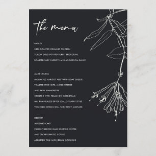 MENU FLORAL MODERNO PRETO E DE LINHA BRANCA DESENH