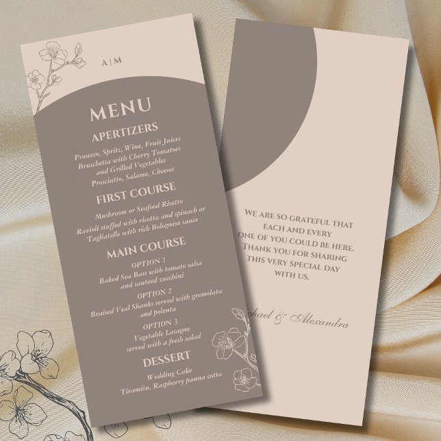 Menu Floral Monograma Minimalista Bege Casamento Japand (Criador carregado)