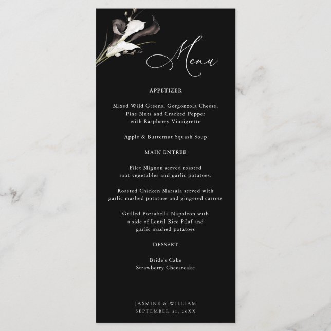 Menu Floral Preto e Branco - Preto (Frente)