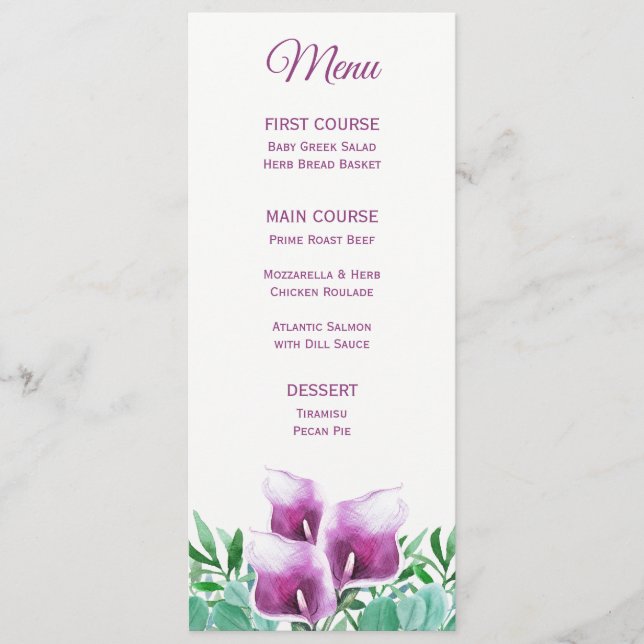 Menu Floral Purple Calla Lily Watercolor (Frente)