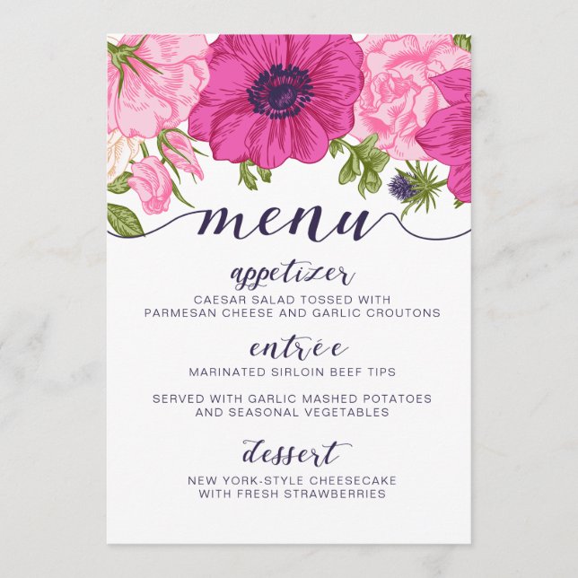 Menu floral //que Wedding, chá de panela, chá de (Frente)