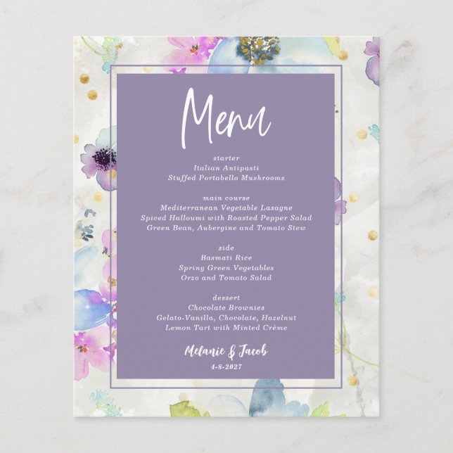Menu Floral Romântico de Maure Roxo (Frente)