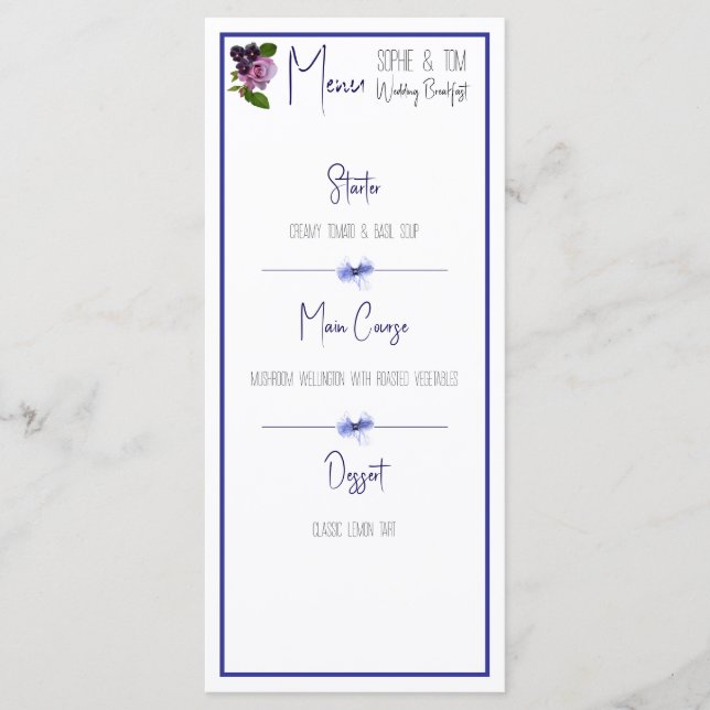 Menu Floral rosa e roxa  (Frente)