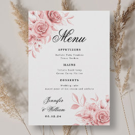 Menu Floral Rosa Rosa Rosa Cor-de-Rosa Rosa Esbranquiça