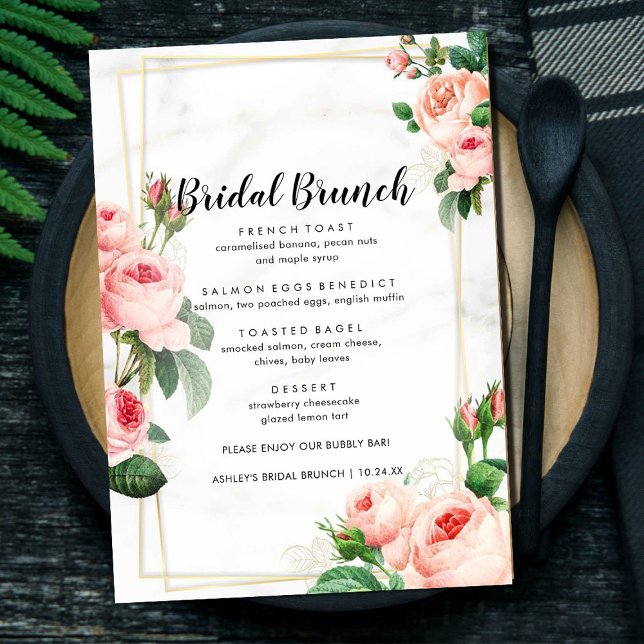Menu Floral Rosy Blush Bridal Brunch (Criador carregado)
