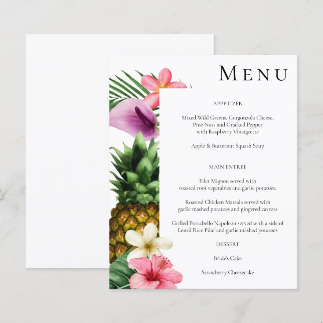 Menu Floral Tropical Havaiana - Branco (Frente/Verso)