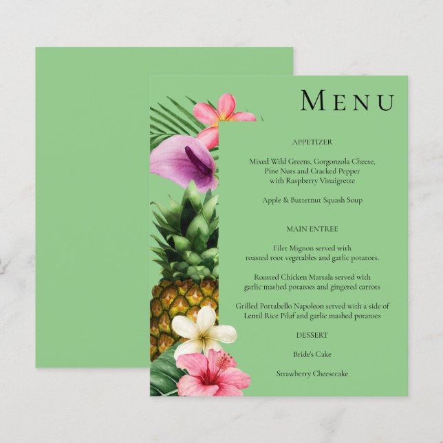 Menu Floral Tropical Havaiana - Verde (Frente/Verso)