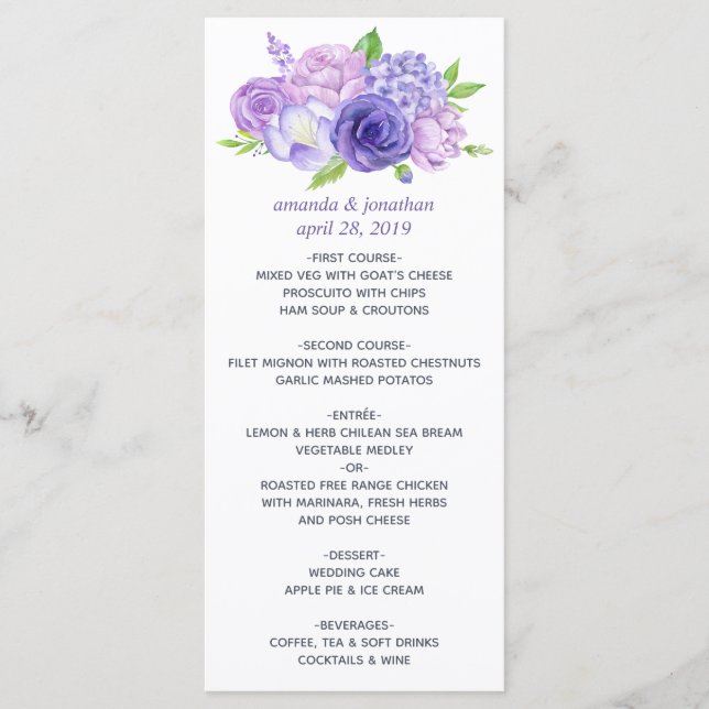 Menu Floral Ultra Violet Watercolor (Frente)