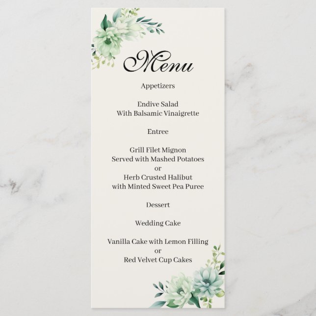 Menu floral verde de Quinceanera (Frente)