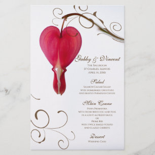 Menu floral vermelho do casamento dos corações d