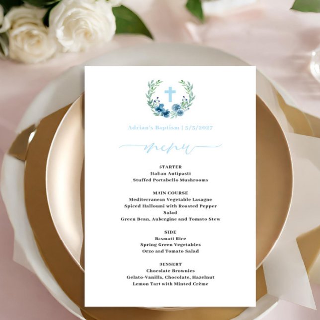 Menu Floral Wreath Baptism de Boy Azul (Criador carregado)