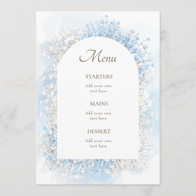 Menu flores azuis pastel branco (Frente)