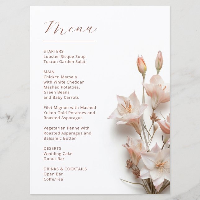 Menu  Flores Boho 3D Blush Brancas (Frente)