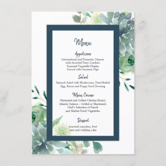 Menu Flores Brancas Verde e Azul Indigo Suculents