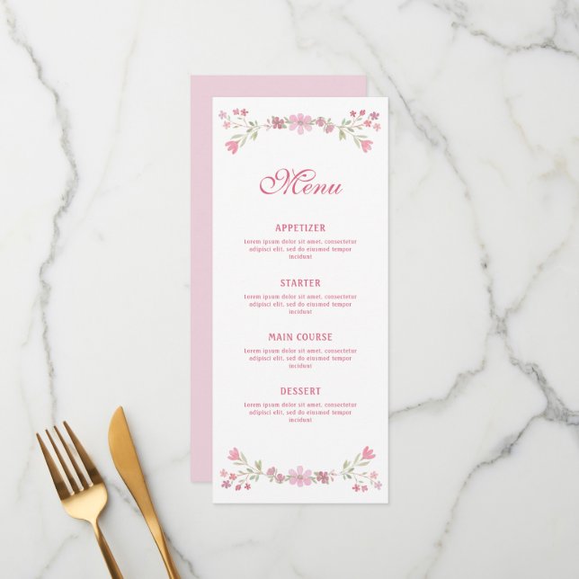 Menu Flores Cor-de-Rosa Clássicas (Frente/Verso In Situ)