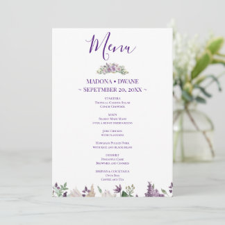 Menu Flores de Ameixa e Lilás em Aquarela