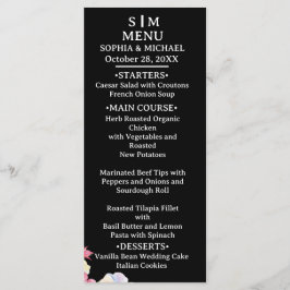 Menu Flores de Aquarela Azul Cor-de-Rosa Casamento com