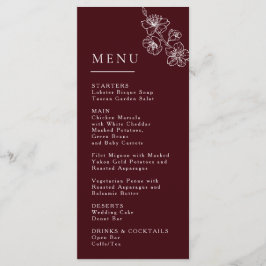 Menu Flores de Arte de Linha Branca Casamento Burgundy