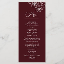 Menu Flores de Arte de Linha Branca Casamento Burgundy 