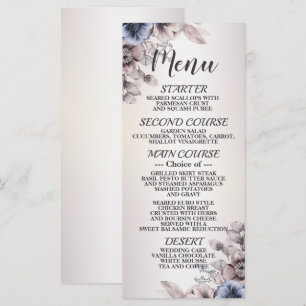 Menu Flores de bege azul do Pastel com festa de casamen