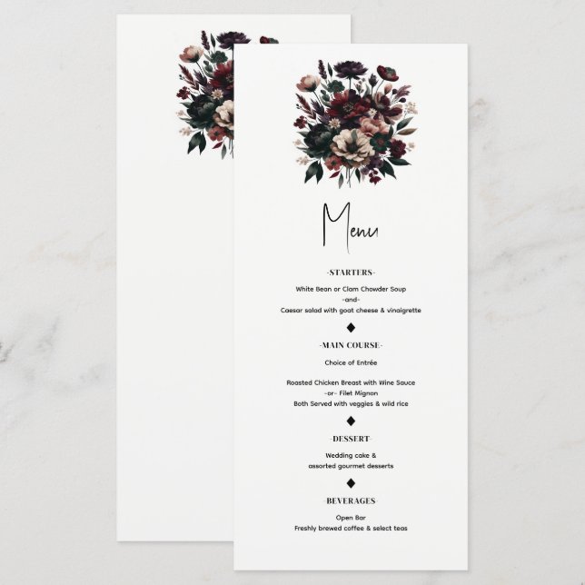 Menu Flores de Jardim Rústico Mal-humorado Cardápio de  (Frente/Verso)
