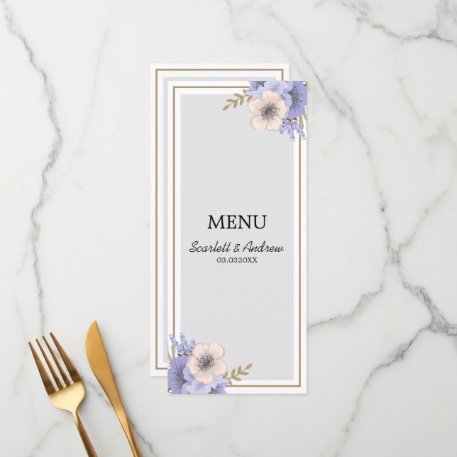 Menu Flores de lavanda e bege (Frente/Verso In Situ)