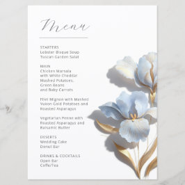 Menu Flores de Lírio 3D Estilizadas Azul Dourado