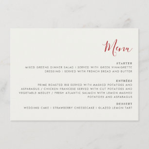 Menu Flores de Morango Silvestre Doce Vermelho Casament