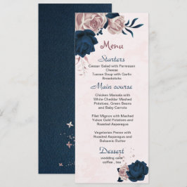 Menu flores e marinhos rosa e folhas casamento