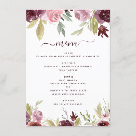 Menu Flores Elegantes Burgundy Recepção de casamento Fl
