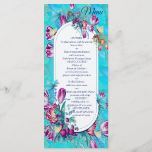 Menu Flores em Aquarela com Borboletas Visitantes