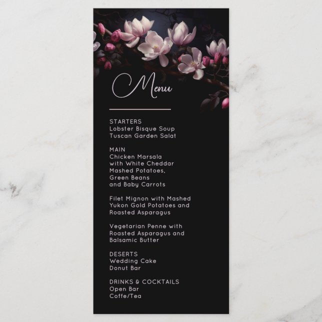 Menu Flores Magnólia Sombrias Casamento (Frente)
