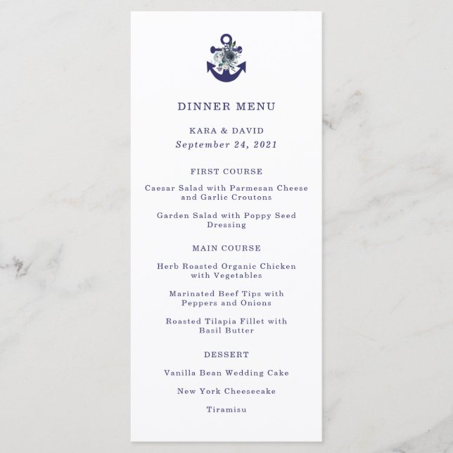 Menu Flores Náuticas | Cardápio de Casamento Âncora Flo (Frente)
