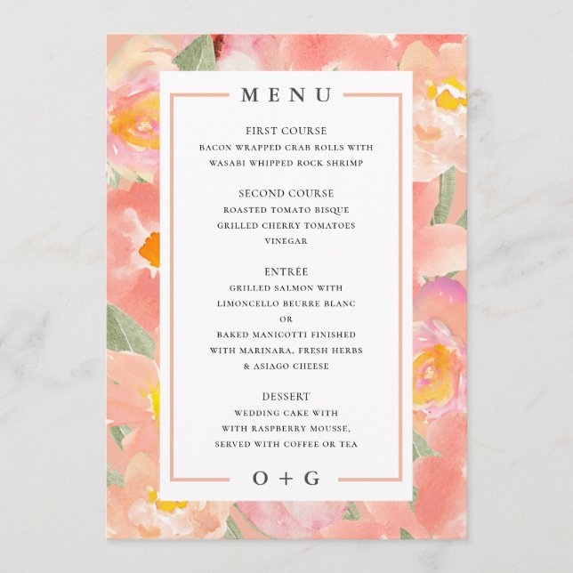 Menu Flores rosa do jardim. Casamento quic de luxo (Frente)