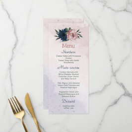 Menu flores rosa e azul marinho botânico casamento