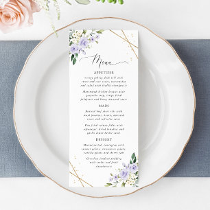 Menu Flores Roxas, Flores Brancas, Boho, Cardápio de Ca