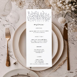 Menu Flores Selvagens Linha Arte Chic Moderna Elegante 